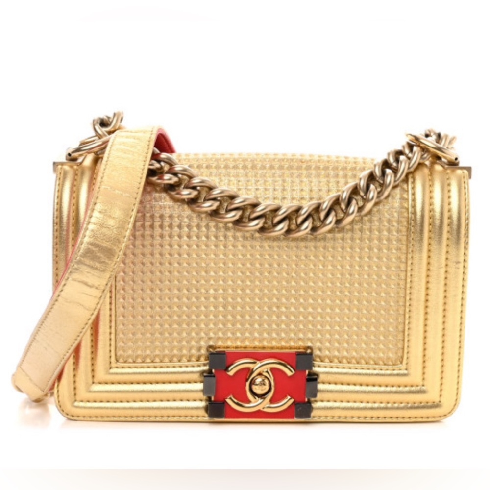 CHANEL Boy Small Metallic lambskin gold